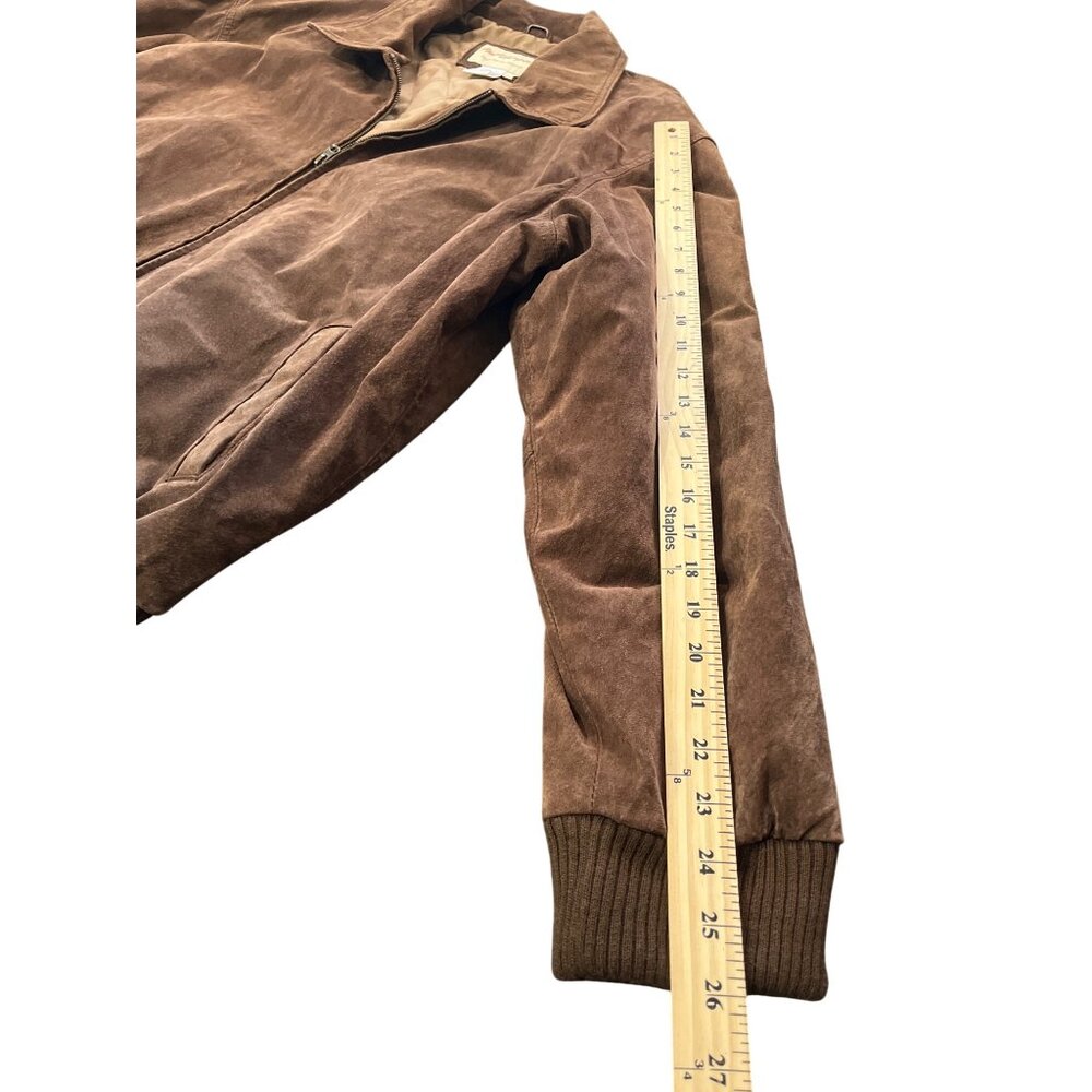 Norm Thompson Suede Leather Brown Flight Bomber Jacket Quited-Lining Vintage XL - Picture 5 of 8